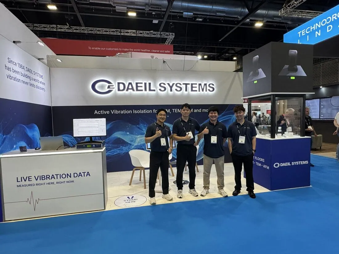 The team in front of the stand wall.